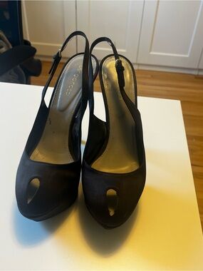 Sergio Rossi Black Suede Slingback Peep-Toe Heels